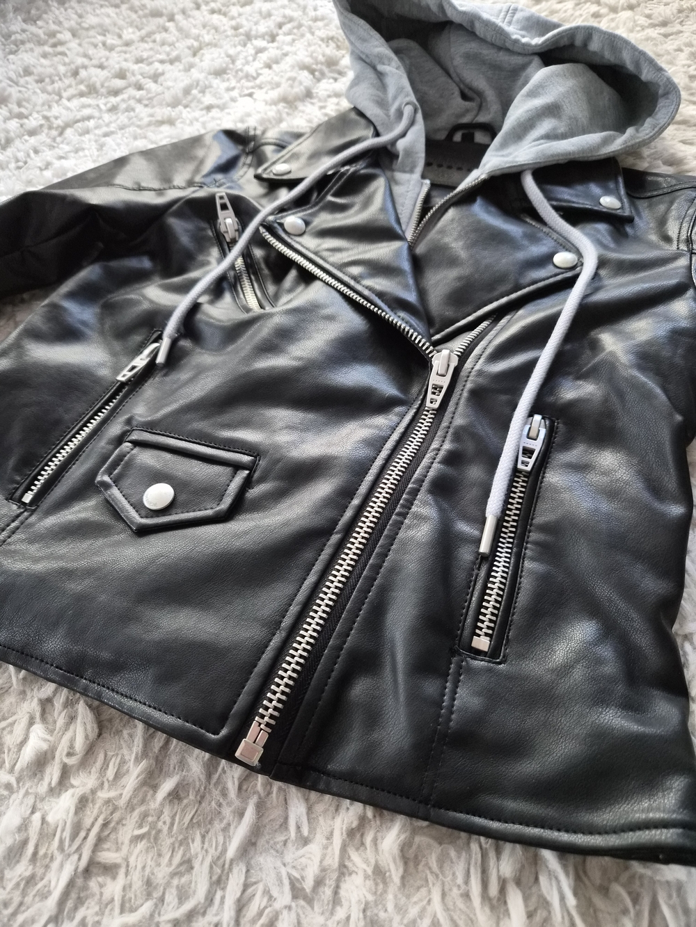 [BLANKNYC] Black Faux Leather Hooded Moto Jacket - Size XS - Picture 10 of 16